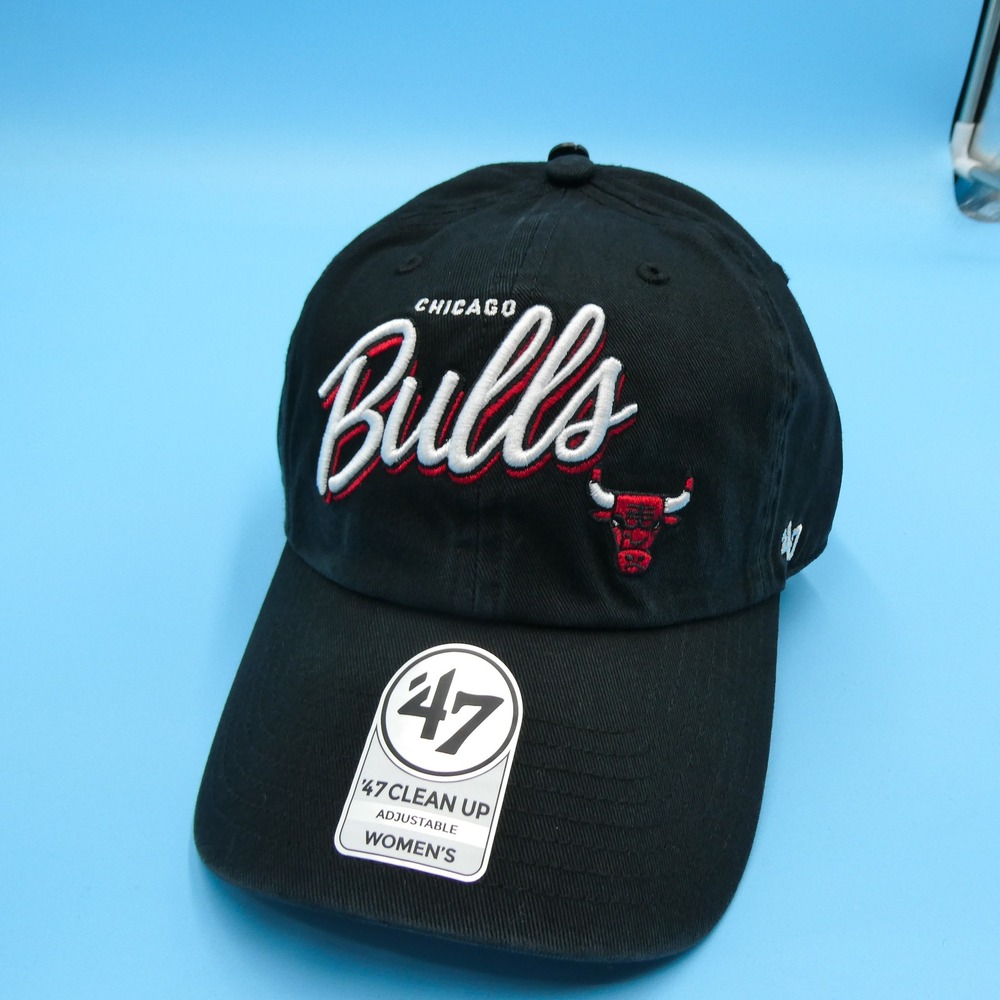 '47 Brand Hat Womens Adjustable Clean Up Chicago Bulls Black Cotton NBA Cap - Picture 2 of 7